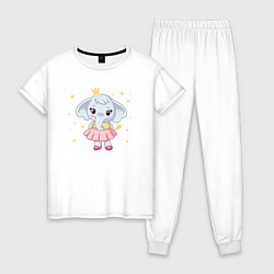 Пижама хлопковая женская Elephant princess, цвет: белый