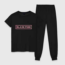Пижама хлопковая женская Black pink - logotype - South Korea, цвет: черный