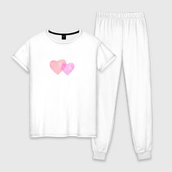 Пижама хлопковая женская Два розовых сердца, цвет: белый