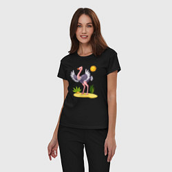 Пижама хлопковая женская Солнечный страус, цвет: черный — фото 2