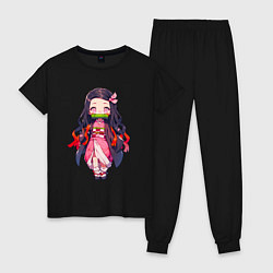 Пижама хлопковая женская Чиби Незуко - Клинок демонов, цвет: черный