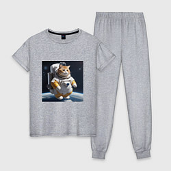 Пижама хлопковая женская Толстый котик астронавт, цвет: меланж