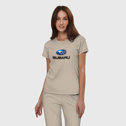 Пижама хлопковая женская Subaru sport auto, цвет: миндальный — фото 2