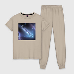 Пижама хлопковая женская Космическая система, цвет: миндальный