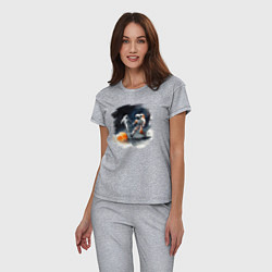 Пижама хлопковая женская Космические футболисты, цвет: меланж — фото 2
