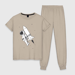 Пижама хлопковая женская Полёт на ракете, цвет: миндальный