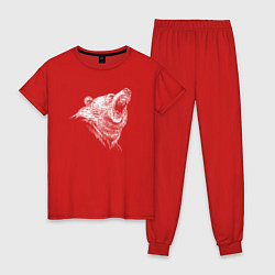 Пижама хлопковая женская Торс ревущего медведя, цвет: красный