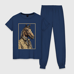 Пижама хлопковая женская Конь в бежевом пальто, цвет: тёмно-синий