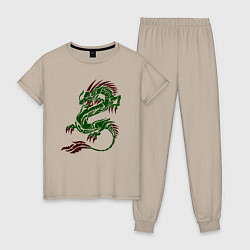 Пижама хлопковая женская Символ года - зелёный дракон, цвет: миндальный