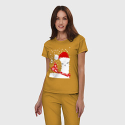 Пижама хлопковая женская Лама в шапочке и шарфе, цвет: горчичный — фото 2