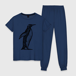 Пижама хлопковая женская Пингвин сбоку, цвет: тёмно-синий
