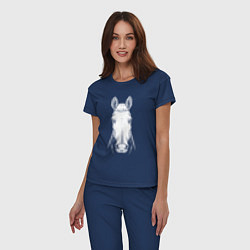 Пижама хлопковая женская Голова белой лошади анфас, цвет: тёмно-синий — фото 2