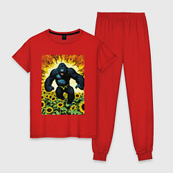 Пижама хлопковая женская Разъяренная горилла, цвет: красный
