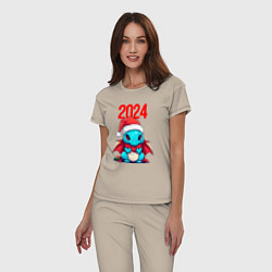 Пижама хлопковая женская Милый дракончик 2024, цвет: миндальный — фото 2