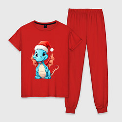 Пижама хлопковая женская Праздничный дракончик, цвет: красный