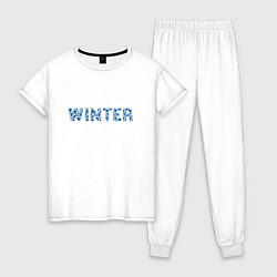 Пижама хлопковая женская Леттеринг морозные узоры - winter, цвет: белый