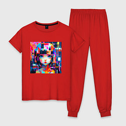 Пижама хлопковая женская Девушка-геометрия, цвет: красный