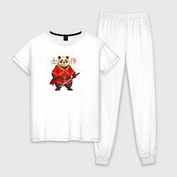 Пижама хлопковая женская Медведь самурай с катаной, цвет: белый