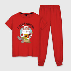 Пижама хлопковая женская Дед Мороз с балалайкой, цвет: красный