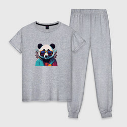 Пижама хлопковая женская Модная панда в солнечных очках, цвет: меланж