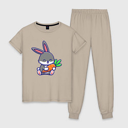 Пижама хлопковая женская Морковные обнимашки, цвет: миндальный