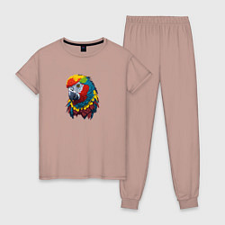 Пижама хлопковая женская Красочный попугай в ярких перьях, цвет: пыльно-розовый