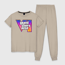 Пижама хлопковая женская GTA 6 art, цвет: миндальный