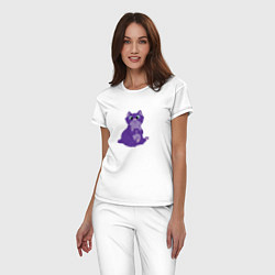 Пижама хлопковая женская Кот с сердцем из лапок, цвет: белый — фото 2