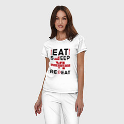 Пижама хлопковая женская Надпись: eat sleep GTA6 repeat, цвет: белый — фото 2