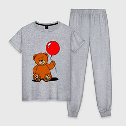 Пижама хлопковая женская Плюшевый медведь с воздушным шариком, цвет: меланж