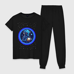 Пижама хлопковая женская Космический новый год, цвет: черный