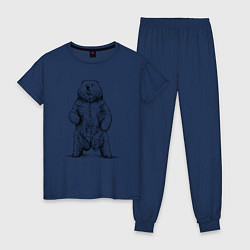 Пижама хлопковая женская Медведь стоит, цвет: тёмно-синий