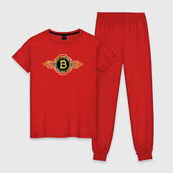 Пижама хлопковая женская Биткоин лого, цвет: красный