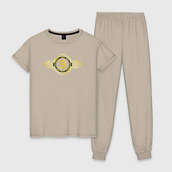 Пижама хлопковая женская Биткоин крипто лого, цвет: миндальный