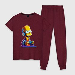 Пижама хлопковая женская Bart is an avid gamer, цвет: меланж-бордовый