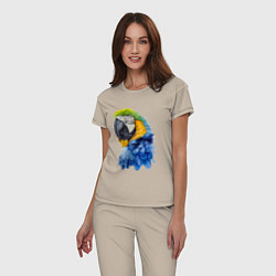 Пижама хлопковая женская Сине-золотой попугай ара, цвет: миндальный — фото 2