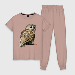 Пижама хлопковая женская Серая сова, цвет: пыльно-розовый