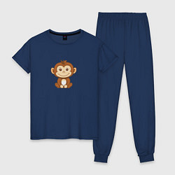Пижама хлопковая женская Маленькая обезьяна, цвет: тёмно-синий
