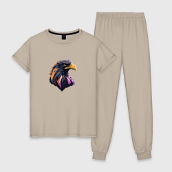 Пижама хлопковая женская Иллюстрация орла, цвет: миндальный
