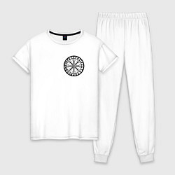 Пижама хлопковая женская Символика шлем ужаса на груди, цвет: белый