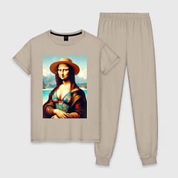 Женская пижама Мона Лиза в купальнике и шляпе на пляже