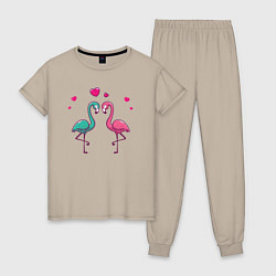 Пижама хлопковая женская Flamingo love, цвет: миндальный