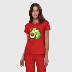 Пижама хлопковая женская Лягушка обнимает авокадо, цвет: красный — фото 2