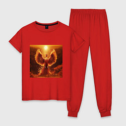 Пижама хлопковая женская Птица феникс яркая, цвет: красный
