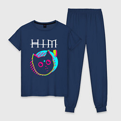 Пижама хлопковая женская HIM rock star cat, цвет: тёмно-синий