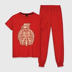 Пижама хлопковая женская Скелет гранаты, цвет: красный