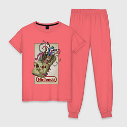 Пижама хлопковая женская Game boy tentacles, цвет: коралловый