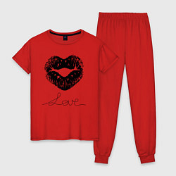Пижама хлопковая женская Сердце любовь губки, цвет: красный