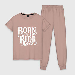 Пижама хлопковая женская Born to ride - рожденный ездить, цвет: пыльно-розовый