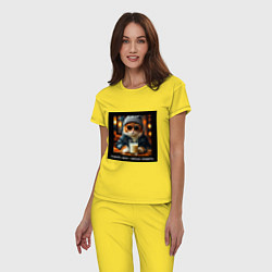 Пижама хлопковая женская Мем рыжий кот и стакан молока: хамить мне плохая п, цвет: желтый — фото 2